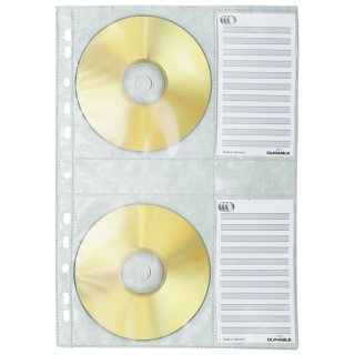 CD-Hüllen für Ringbuch DIN A4, 1 Hülle/Blatt passend für 4 CDs, VE = 1 Beutel = 5 Stück