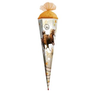 Schultüte Pferdeglück mit 3DEffekt, 85cm, mit Tüllverschluss, 6eckig