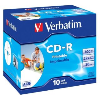 Rohling CD-R, 80 Min., 700MB, 52-fach, Inkjet printable, in Jewel Case, 1 VE = 1 Pack á 10 Stück