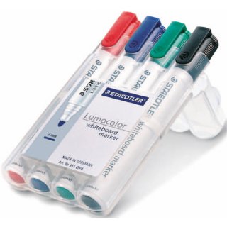 whiteboard marker, 2 mm Rundspitze, sortiert, rot, blau, grün, schwarz, VE = 1 Etui à 4 Stifte
