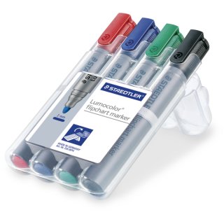 Lumocolor Flipchart marker, Rundspitze 2 mm, blau,schwarz,rot,grün, VE = 1 Etui a 4 Stifte